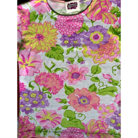 Vintage 90’s Designer Leggiadro Neon Pink White Purple Crop Top Tee Medium Large - Picture 3 of 5